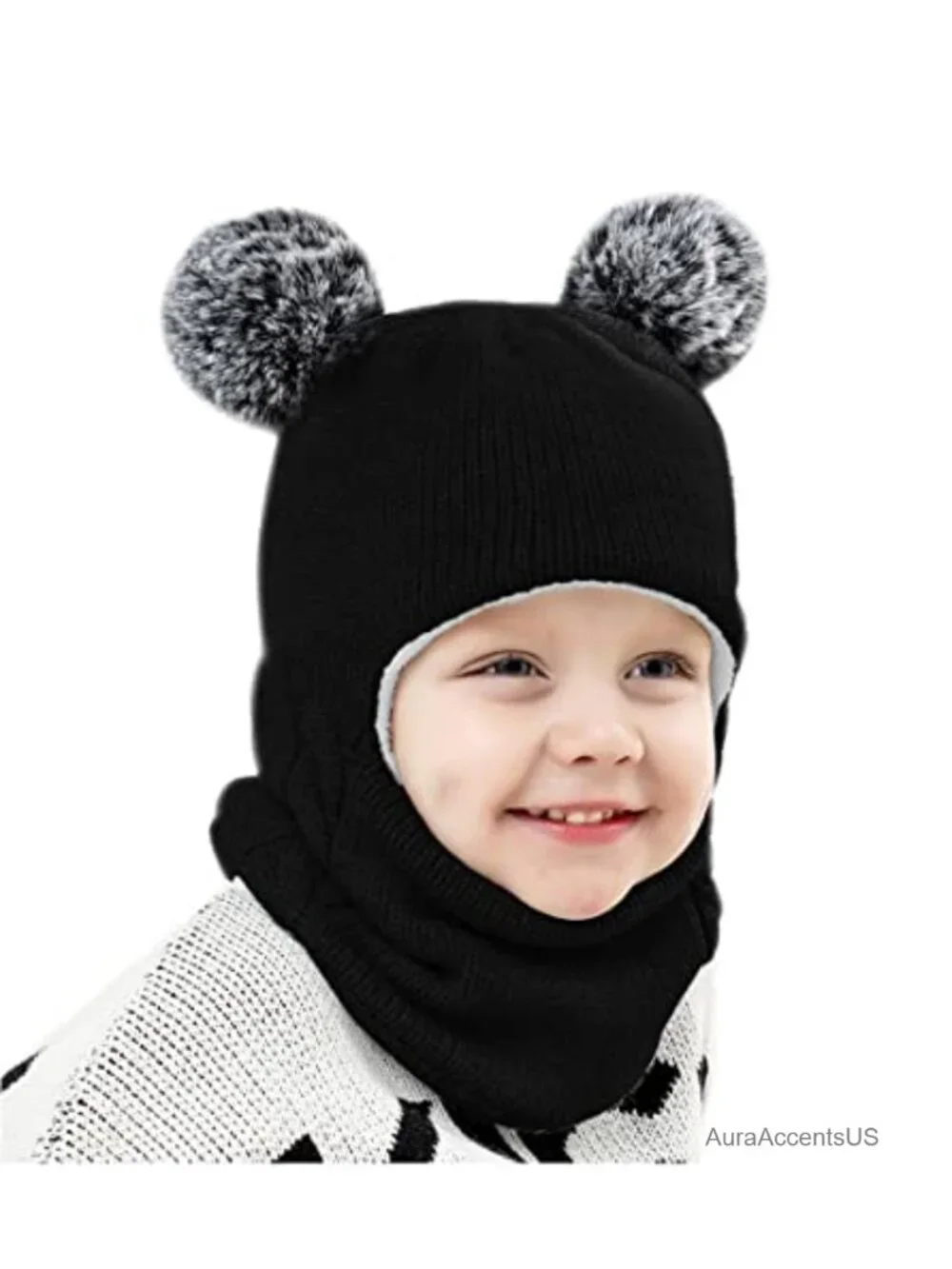 Baby Winter Hat Scarf Set, Knitted Earflap Hood, Cotton, 1 Count